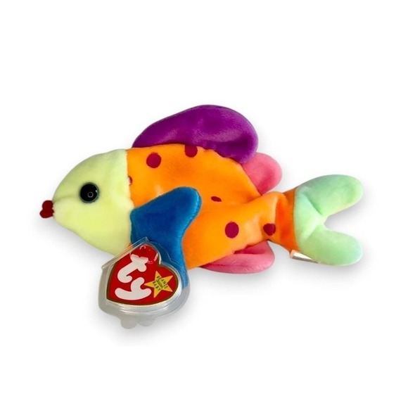 Ty Other - Lips the Fish Ty Beanie Baby | Neon Reef Drifter | Mint Heart Tag